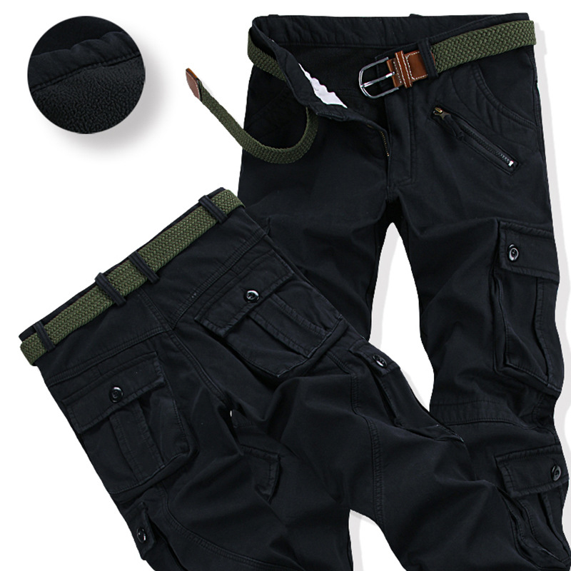 Winter Velvet Pants Men's Cargo Pants Loose Casual Sports Straight Pants Multi-Flap Pocket Pants Thickeneded Fleece Warm Pants