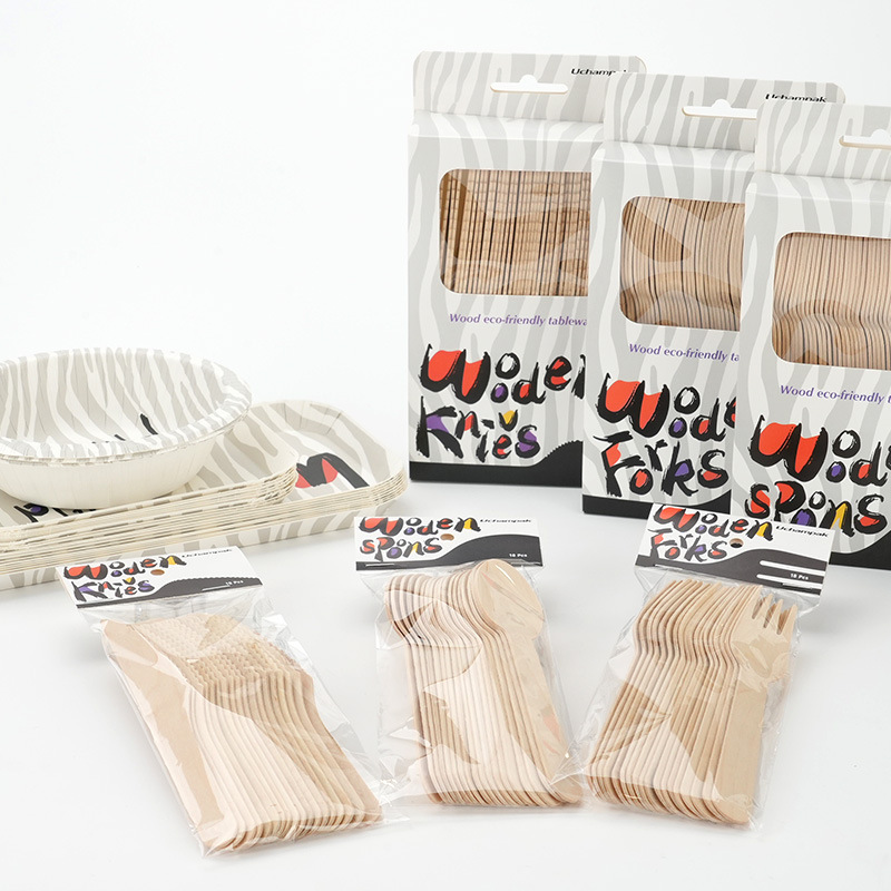 Cross-Border Disposable Paper Plate Tableware Set Wooden Knife, Fork and Spoon Set Paper Plate Paper Bowl Zebra Pattern Tableware Complete Set