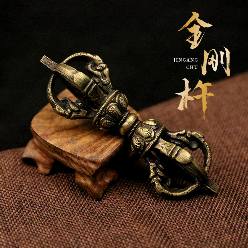 Nepal Handmade Copper Five-strand Vajra Pestle Gold-plated Trigeminal Pestle Xizang Vajra Accessories Vintage Copper Pestle Ornaments