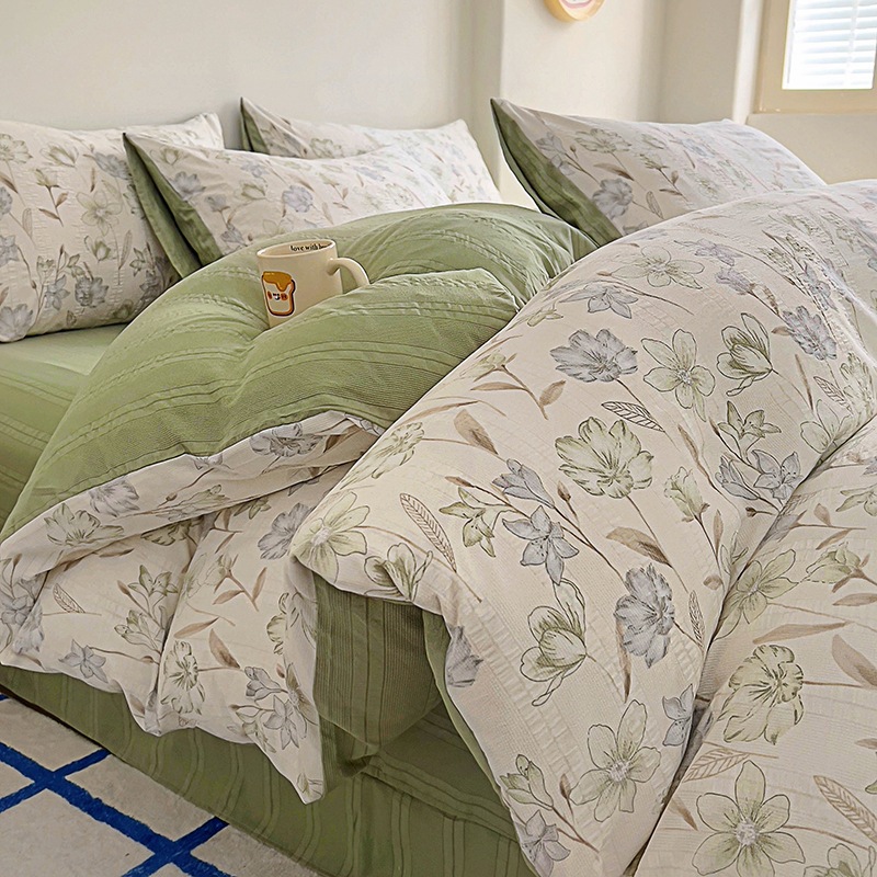 Live Explosions Class A Jacquard Cloud Cotton Bed Four-piece Bed Sheet Quilt Cover Bed Hat Student Dormitory Kit