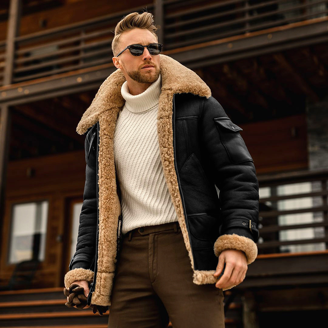 Cross-Border Spot Men's Coat Winter Large Size Warm Composite Leather Jacket Thickened Fur Integrated Foreign Trade Coat for Men