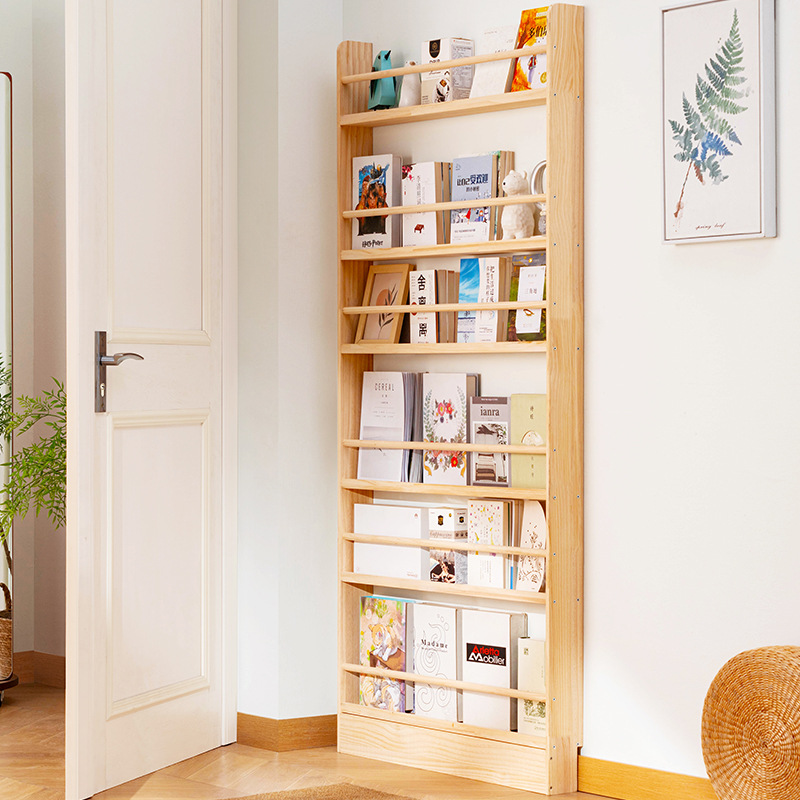 Simple Solid Wood Bookshelf Household Bookcase Floor-Standing Children's Picture Book Rack Wall Storage Rack Living Room Door Storage Bookshelf