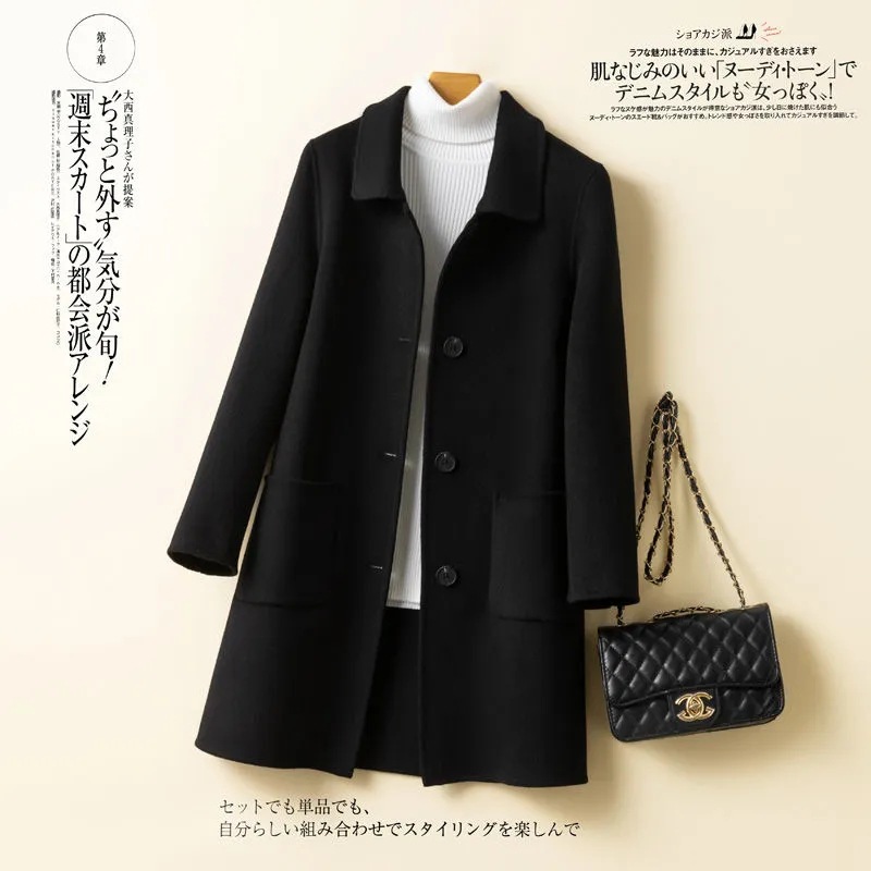 Off-Season Woolen Outwear Women's Slim Mid-Length 2025 New Spring & Fall High-End Korean Outwear Woolen Plus Size Women