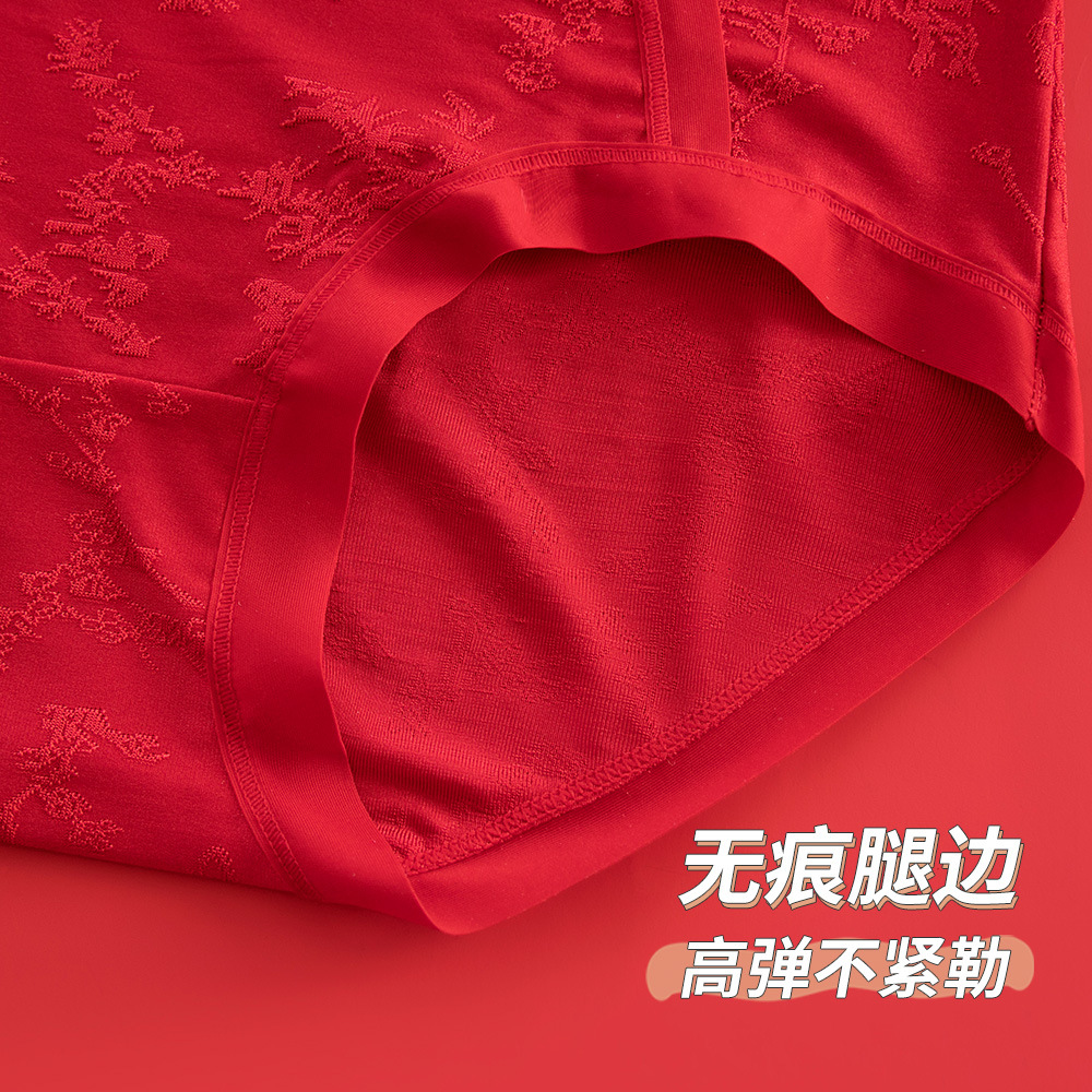 Red Zodiac Year Underwear Women's Seamless Lace 7A Antibacterial Mulberry Silk Bottom Crotch Briefs Large Size Women's Hot Style