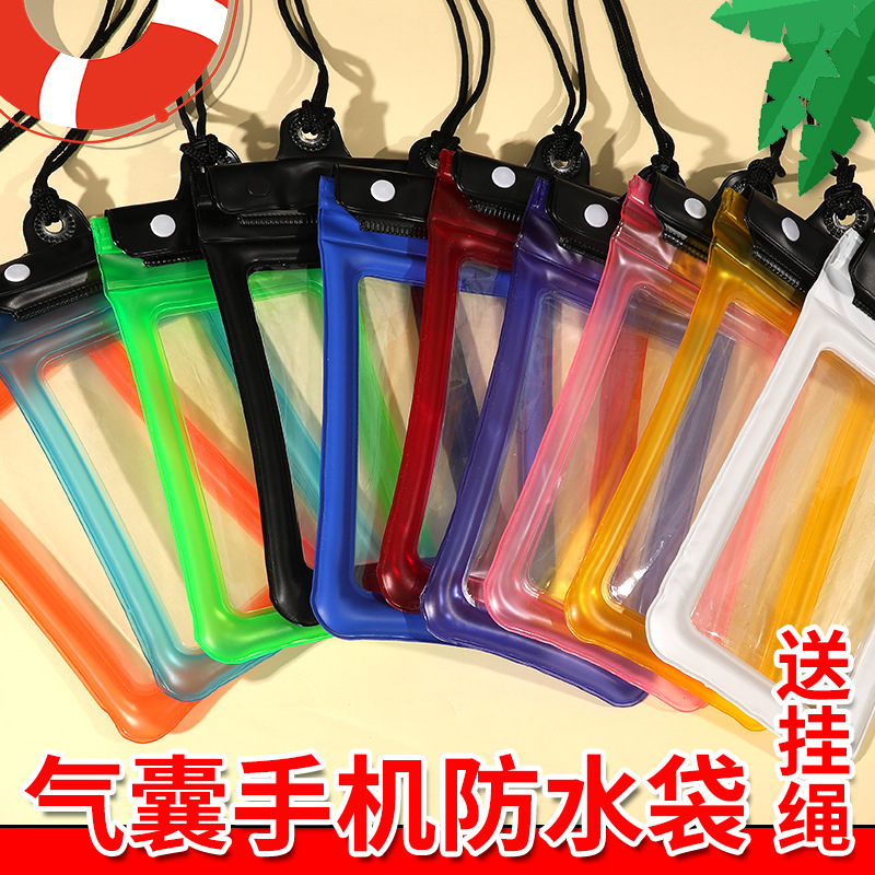 Spot wholesale pvc swimming three-fold mobile phone waterproof bag airbag printable logo hanging neck touch screen diving case