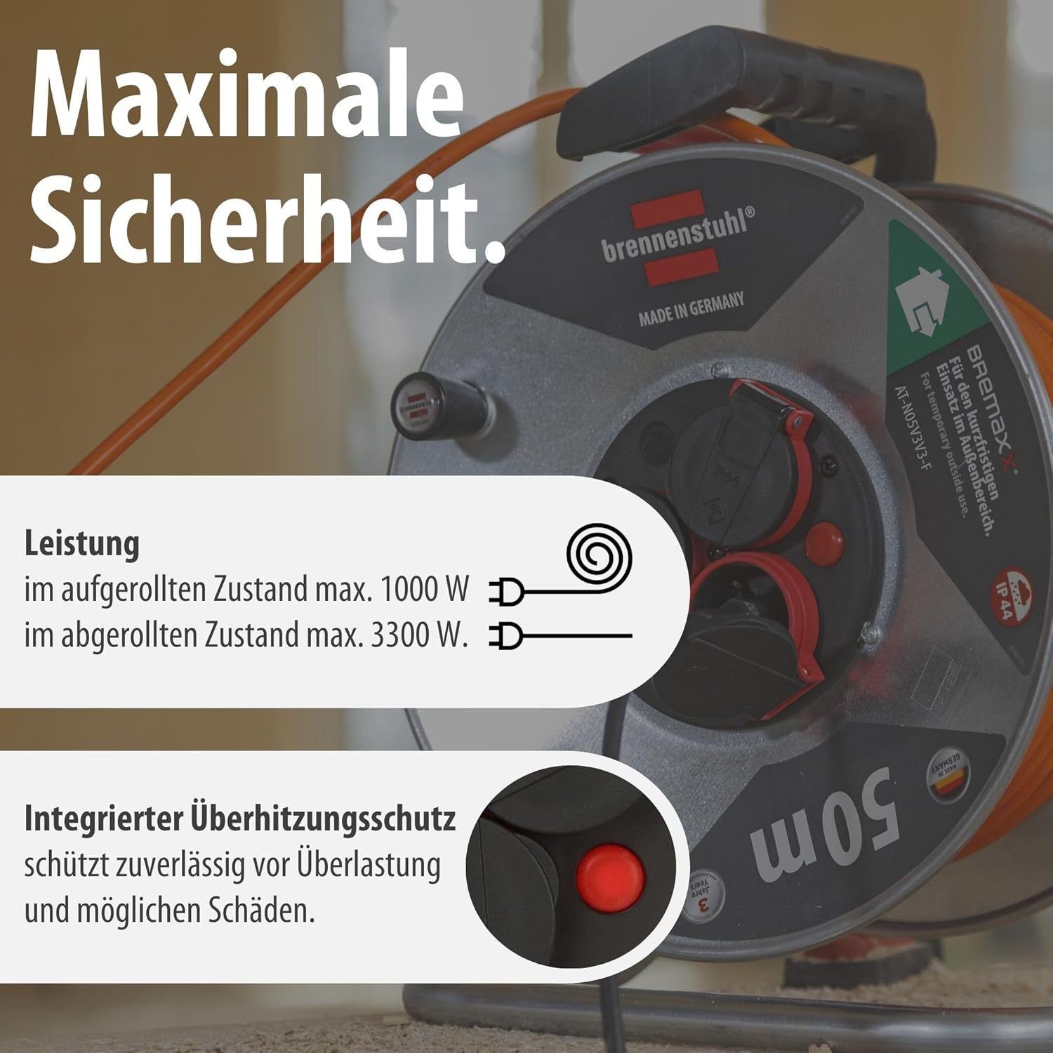 Brennenstuhl Garant S V2 Ip44 Cable Drum 50m Outdoor (Made