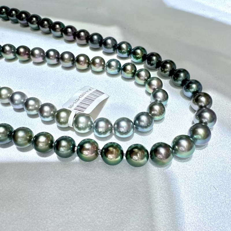 Tahitian Gradient 8.3-11.4mm Total Length 87cm Platinum Gray-Peacock Green Silky Gradient