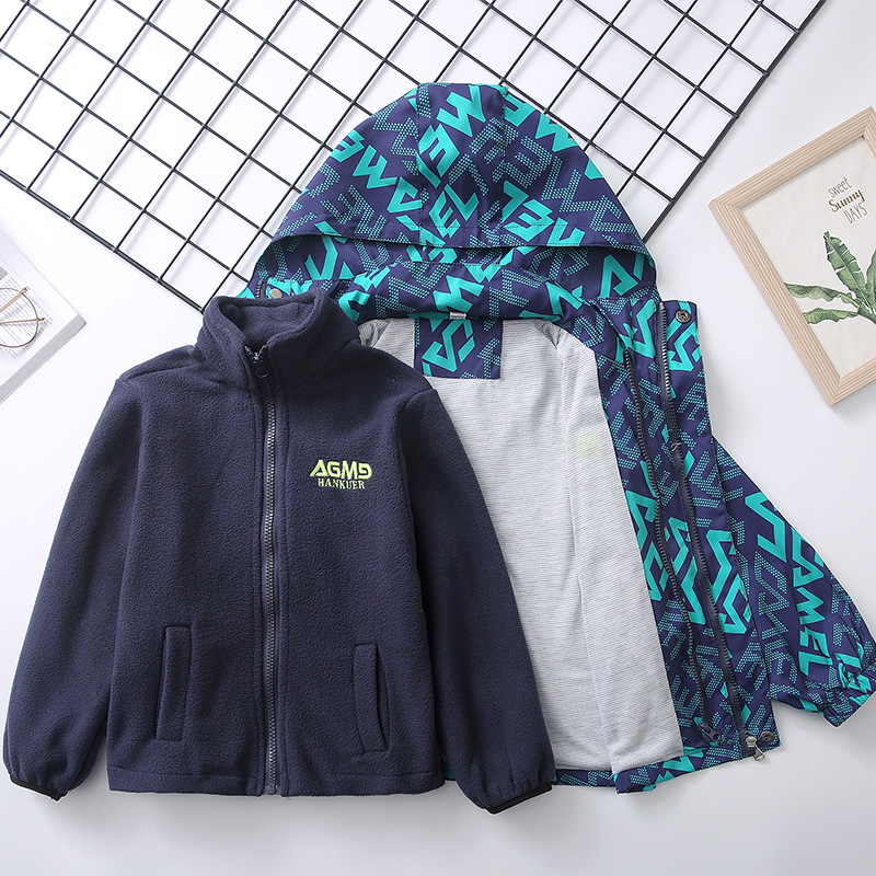 Boys' jacket Spring and Autumn 2023 new autumn clothes middle and big children's jacket fleece-lined detachable three-in-one children's jacket