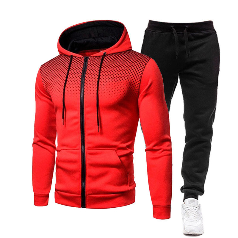 2023 new polka dot print solid color zipper suit autumn and winter fleece-lined men's and women's sports hoodie sweatshirt sweatpants