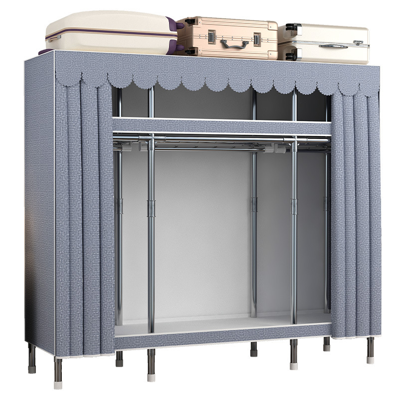 Simple Wardrobe Home Bedroom Modern Simple Economical Cloth Wardrobe Steel Tube Bold Wardrobe Storage for Rental Room