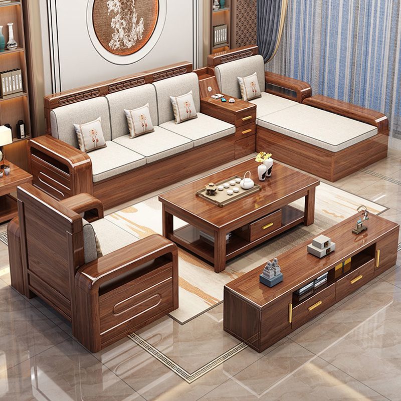 Walnut Solid Wood Sofa Combination New Chinese Style Living Room Storage Simple Modern Small Apartment Wooden Economical Furniture Factory