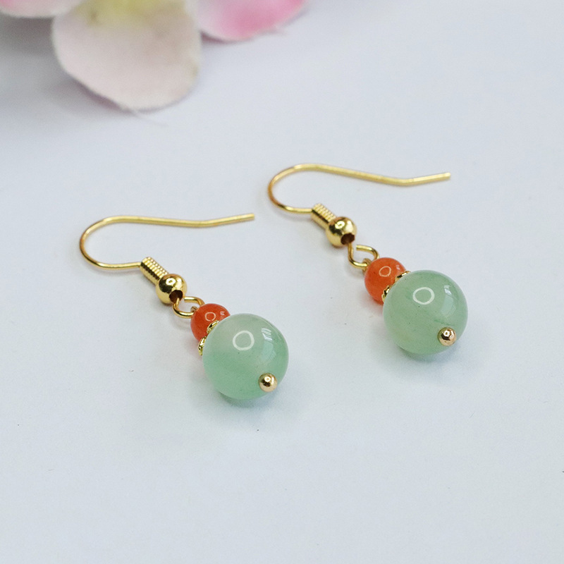 Yuyu Natural Green Dongling Jade Earrings Jade Vintage Ear Hook Earrings Women's Factory Wholesale CB4010105