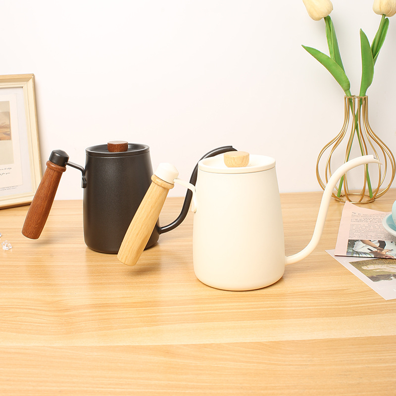 Hand coffee pot with ears and long mouth kettle stainless steel coffee powder appliance household fine mouth pot drum pot 600ml