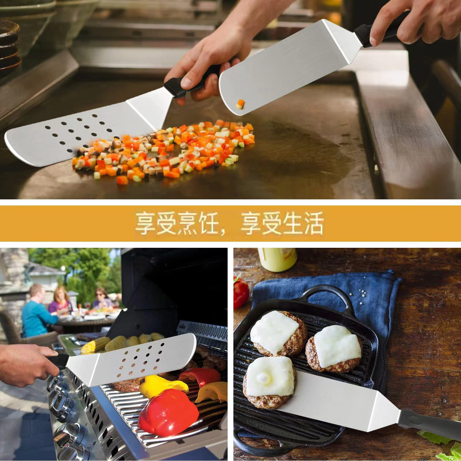 Factory in stock stainless steel cooking shovel steak shovel teppanyaki frying shovel thickened barbecue tools kitchen utensils cooking shovel