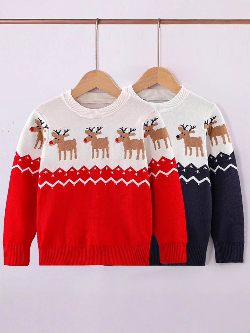Новая осень и зима, утолщенные свитера для мальчиков с рождественским оленем