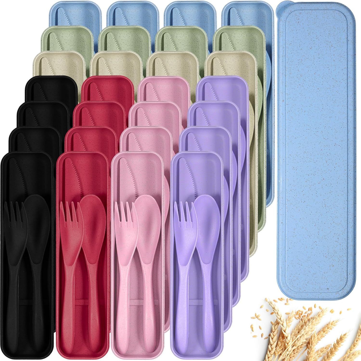 Portable Wheat Straw Knife, Fork and Spoon Tableware Travel Picnic Kidsren's Reusable Lunch Box Plastic Tableware