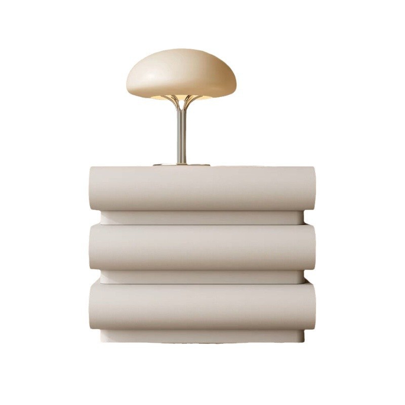 2024 New Internet Popular Cream Style White Bedside Cabinet Leather Italian Minimalist Bedroom Solid Wood Bedside Storage