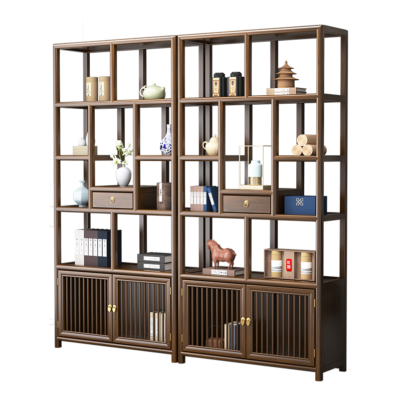 Bogu Rack Solid Wood Chinese-style Duobao Pavilion Tea Cabinet Rack Elm Wood Partition Ornaments Office Tea Cabinet Display Cabinet