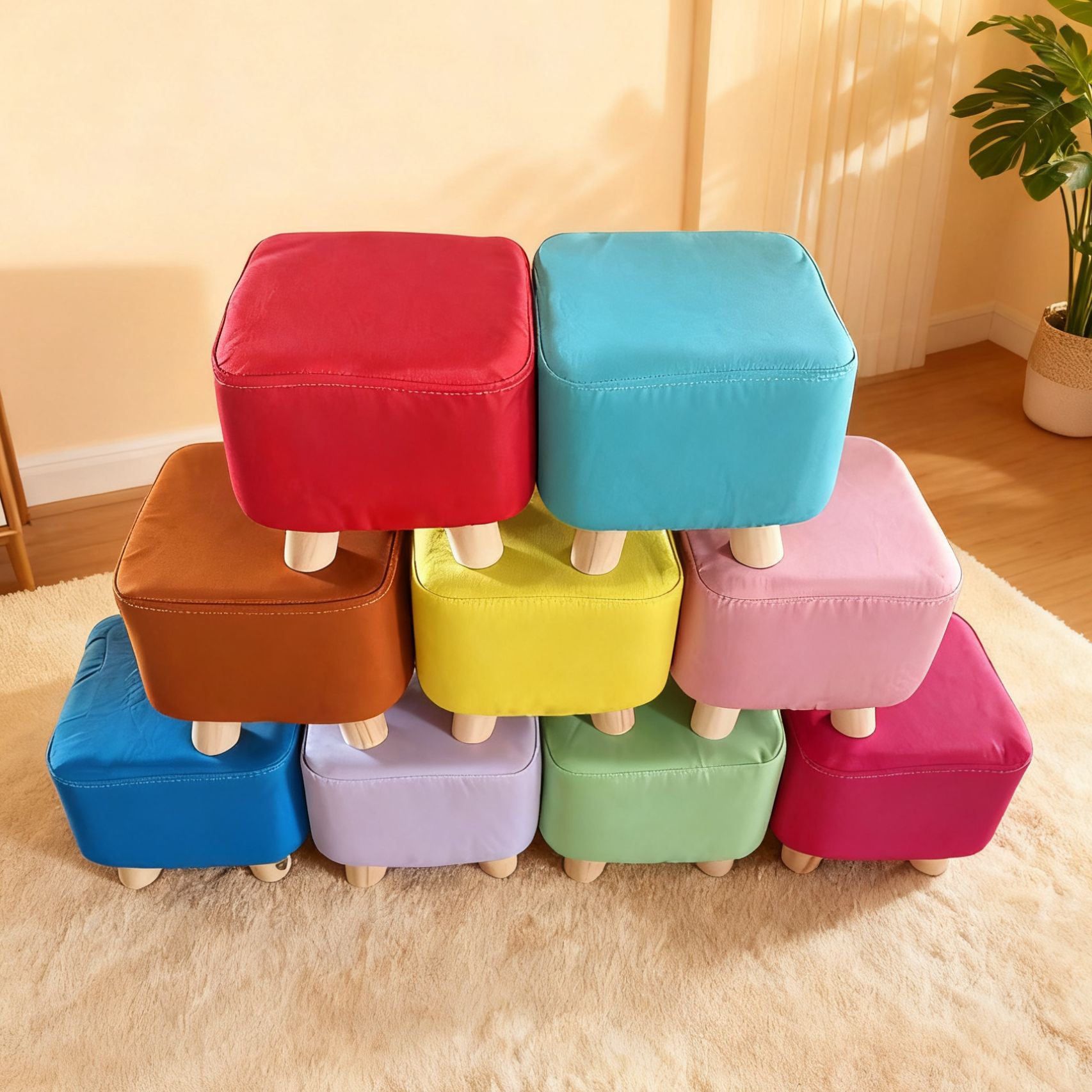 Creative Solid Wood Small Stool Cartoon Living Room Sofa Stool Fabric Shoe Changing Stool Simple Low Stool Household Small Stool Wholesale