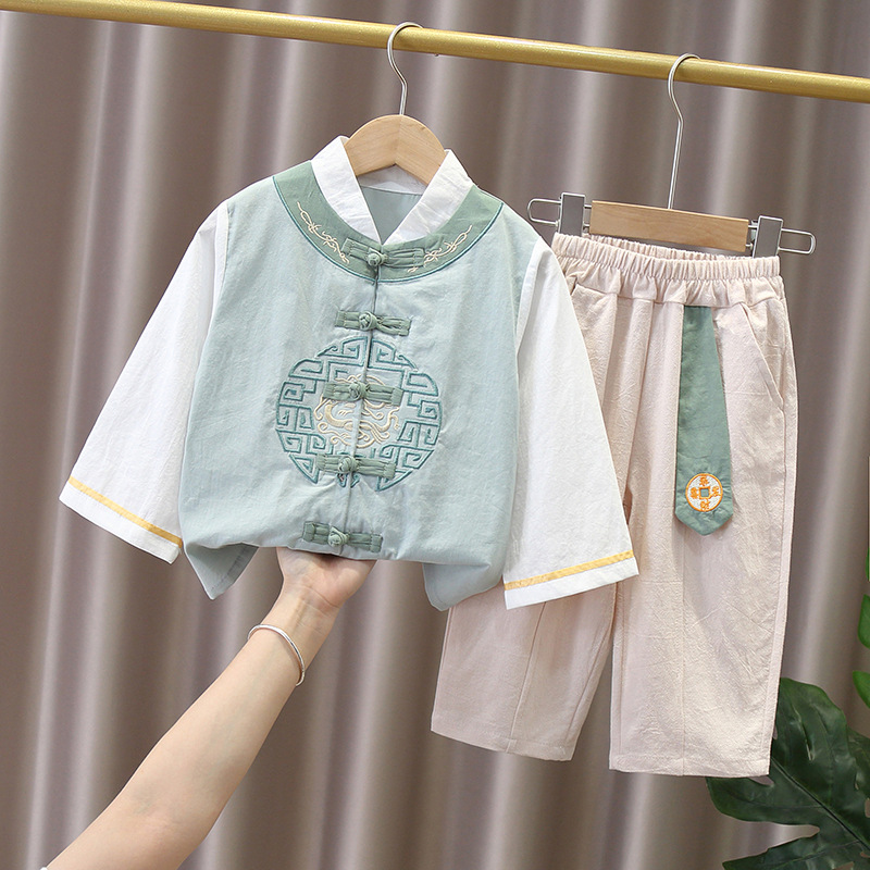 Children's Clothing Boys Hanfu Summer Thin Ancient Costume Two-piece Set Children's New Guoxue Ancient Style Childe Master Tang Suit