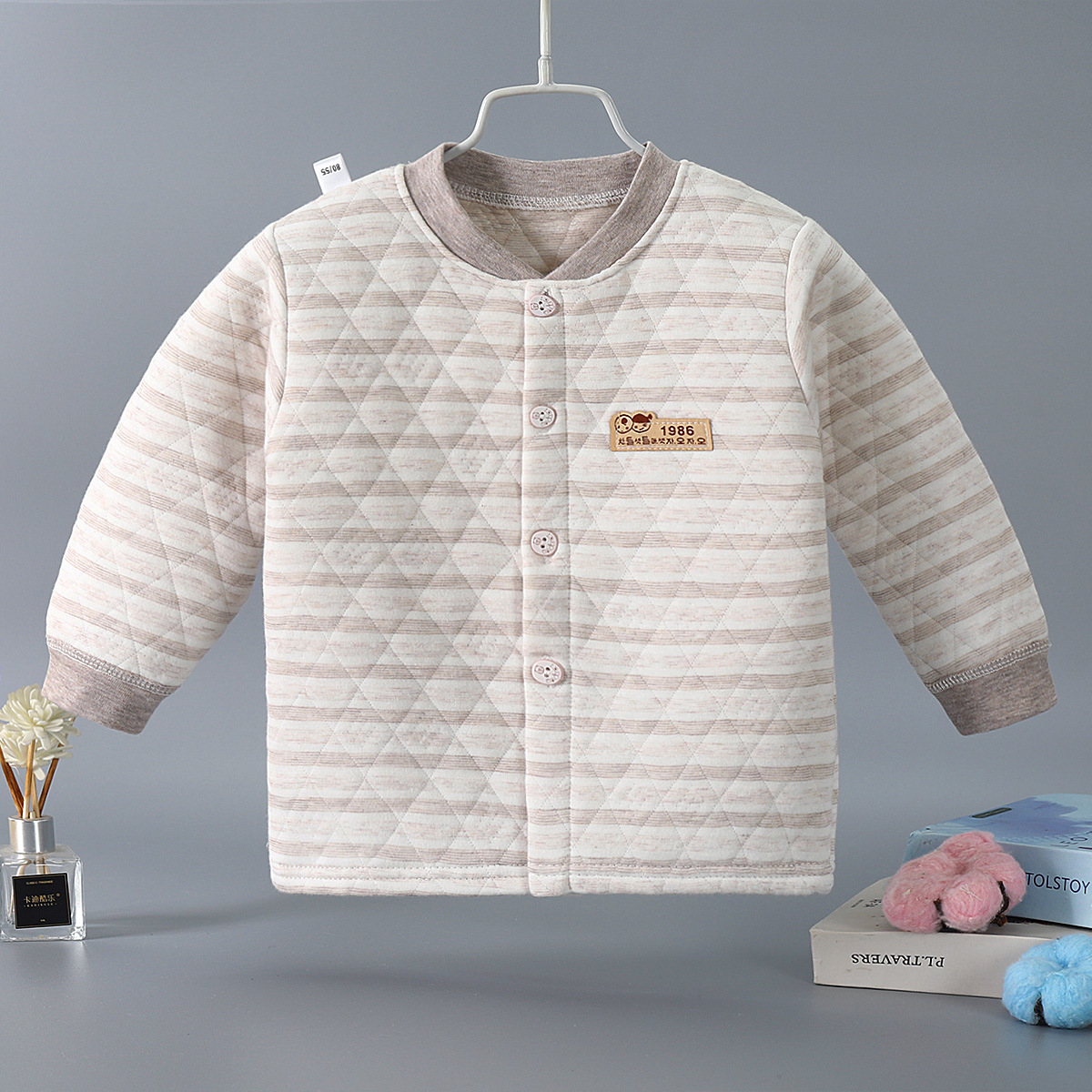 Children's Three-Layer Warm Top Banana Collar Baby's Long-Sleeved Collar Cotton-Padded Autumn Clothes Baby Thickened Base Shirt