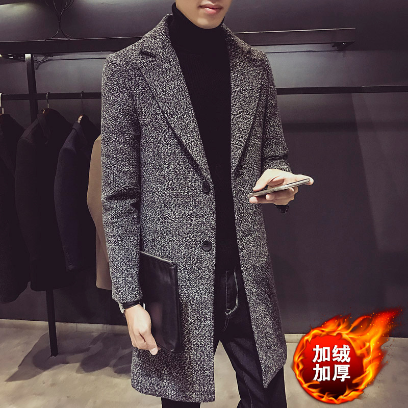 Foreign trade sales through autumn new mid-length trench coat Korean men's tweed coat men's plus size coat men's NF06