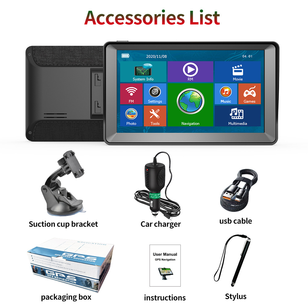 Cross-border foreign trade 7-inch gps navigator car universal HD 8G 256M truck Europe and America Amazon new