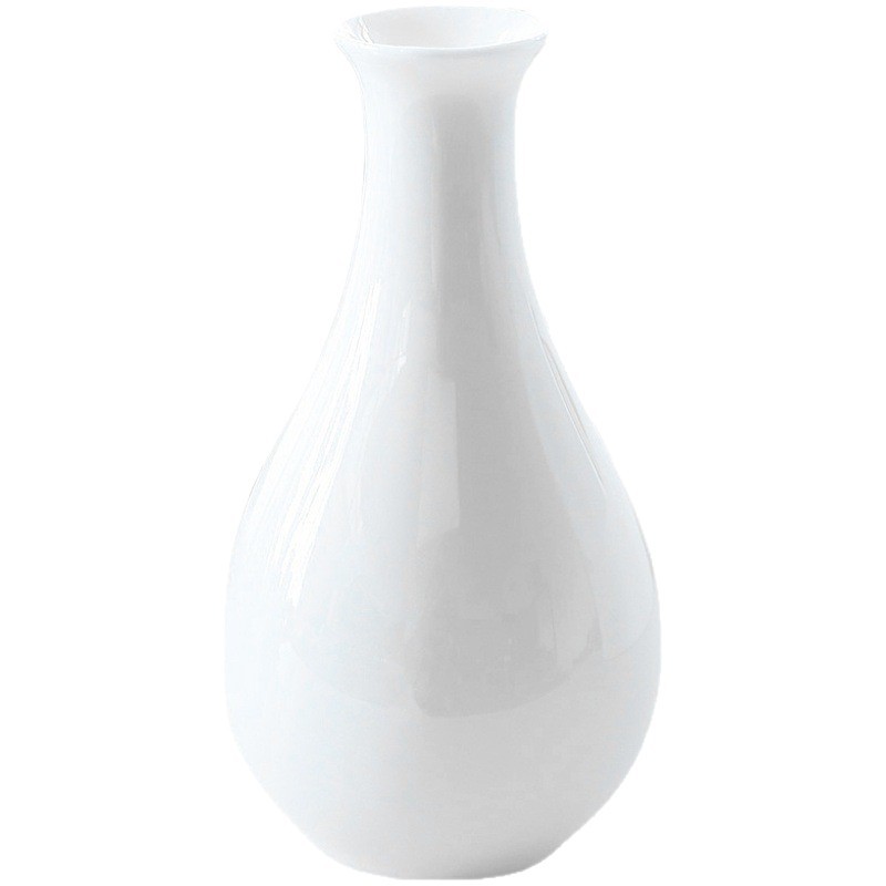 Chinese Classical Ceramic Flower Insert Sheep Fat Jade White Porcelain Flower Vase for Living Room Desktop Entrance Office Bedroom Decorative Small Vase