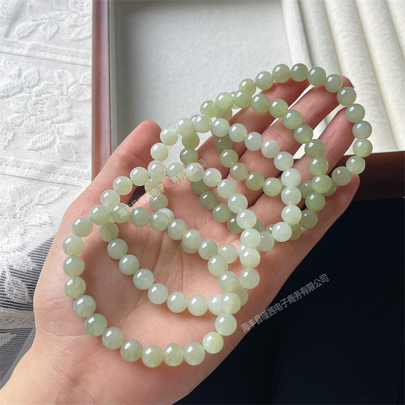 Wholesale natural Hetian jade Qingshui Cuiqing mother chain bracelet round beads DIY beaded material necklace live goods