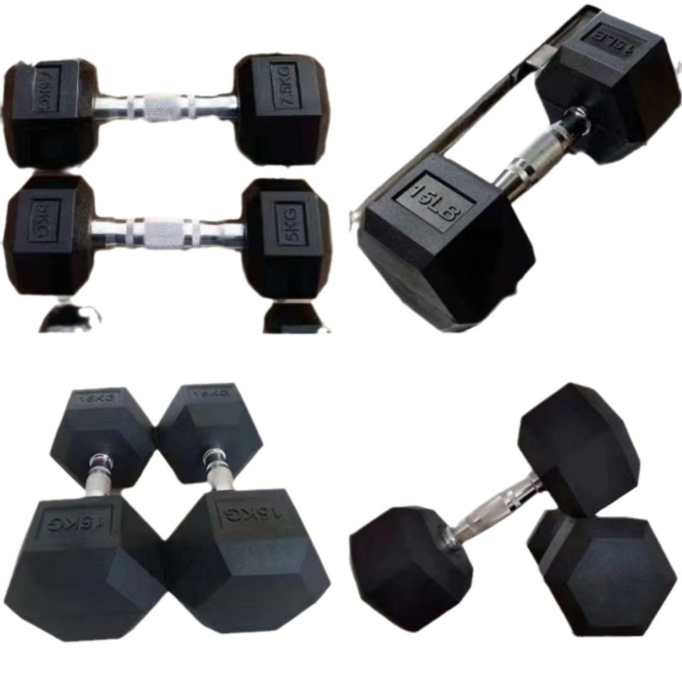 Iron core hexagon coated dumbbell home fitness equipment 2.5-50kg weight coated pure iron gym fixed
