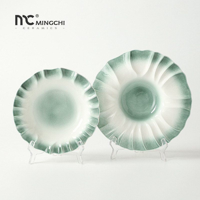 Chaozhou Mingchi Kiln-Glazed Scandinavian Japanese Kiln-Turned Retro Creative Ceramic Simple Bowls and Plates Tableware Set