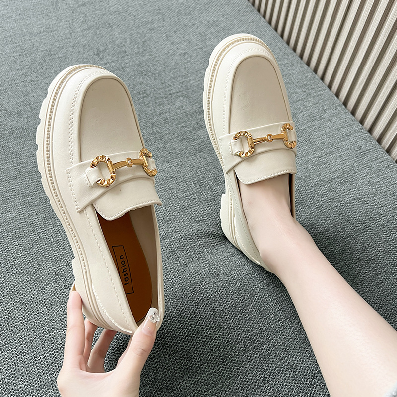 Summer New Lefu Shoes Home Thick Slippers Women's Non-slip Retro Small Gold Button British-style All-match Toe Shoes