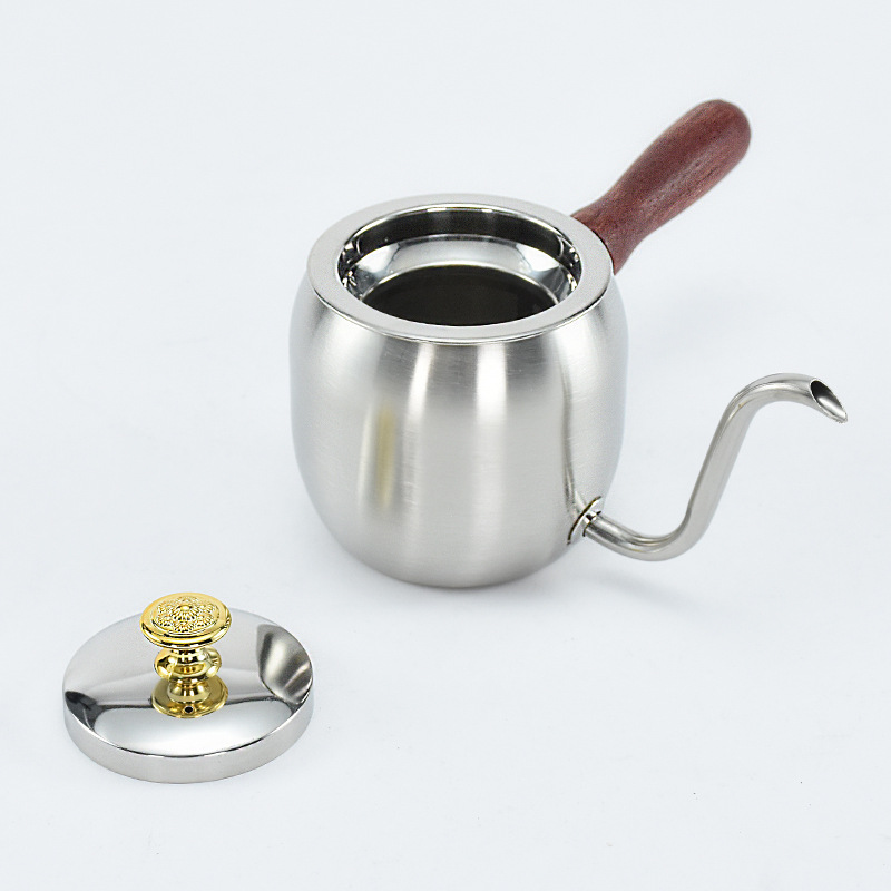 Cross-border supply of 304 stainless steel wood grain hand-made pot novel wood grain handle ear-hung long mouth with leaking hand-made coffee pot