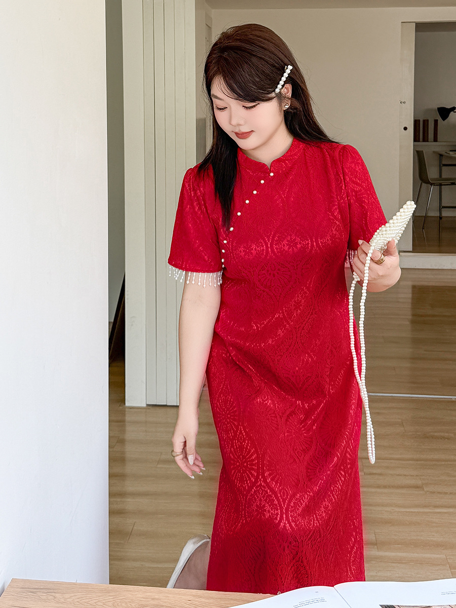 New Chinese Style National Style Vertical Collar Tassel Cheongsam Women's 2025 Summer New chubby girl Engagement Toast 222216