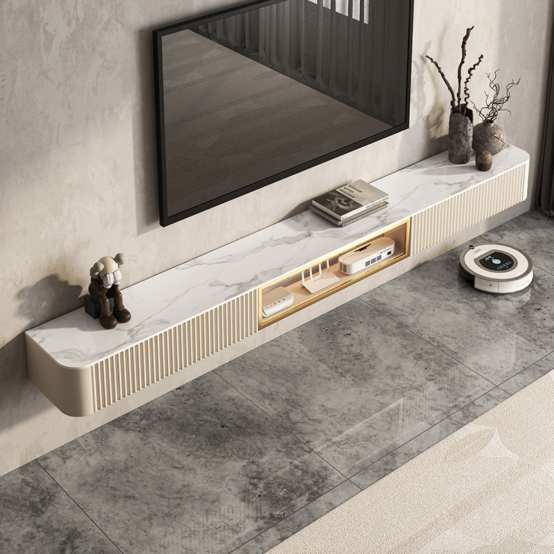 Light Luxury Rock Board Suspended TV Cabinet Coffee Table Combination Modern Simple Small Apartment Integrated Suspended Wall-mounted