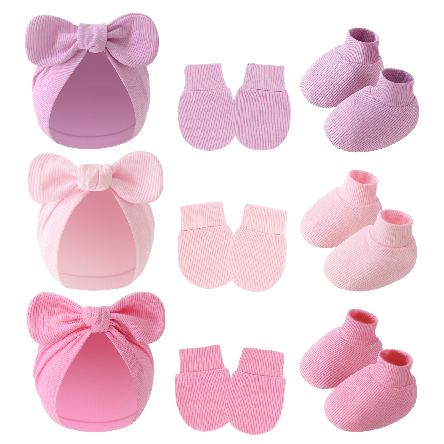 2025 Foreign Trade Children's Indian Hat Baby's Anti-scratch Gloves Foot Cover Baby Bow Hat Rabbit Ears Indian Hat