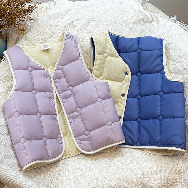 Foreign Trade Cross-Border Kidsren's Velvet Cotton Vest, Lightweight 2025 Autumn and Winter New Baby Baby Quilted Sleeveless Vest