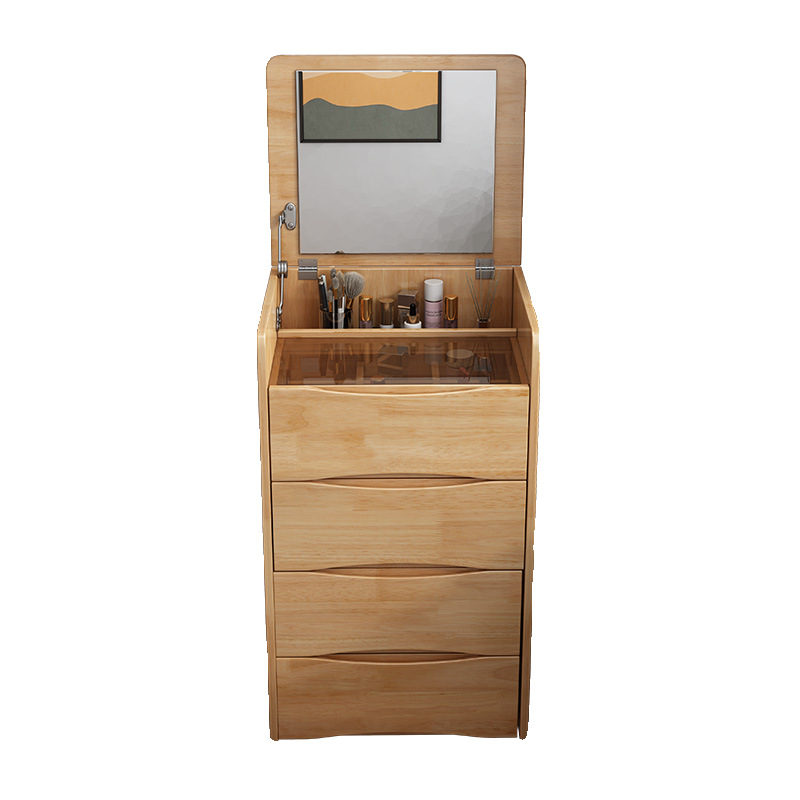 Solid Wood Dressing Table Bedside Table Integrated Nordic Small Apartment Bedroom Dressing Cabinet Storage Multifunctional Flip Makeup Table