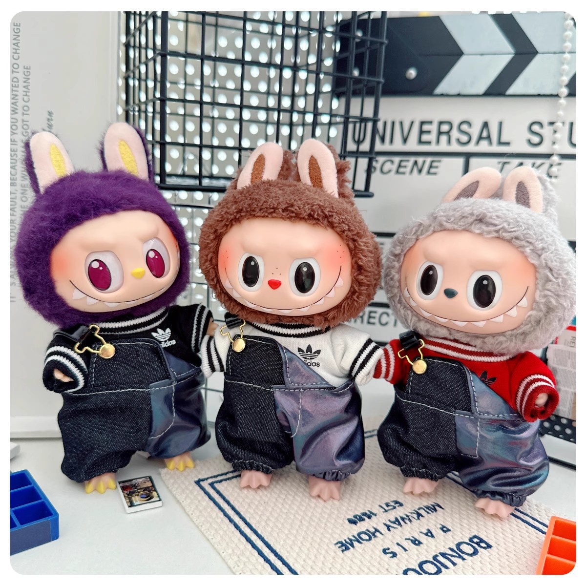 17cm Labubu Labubu Doll Coat 10cm Cotton Doll Mickey Family Black and White Grey Fashionable Sweater Hoodie Pants