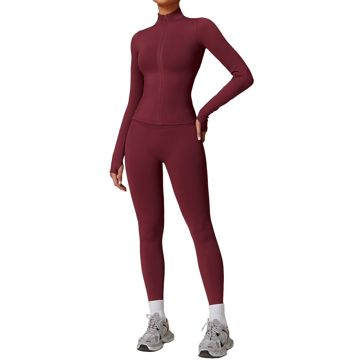 Zechuang Cross-Border Seamless Stand-Up Collar Zipper Yoga Suit Windproof Slim Warm Top Sports Running Suit 7755