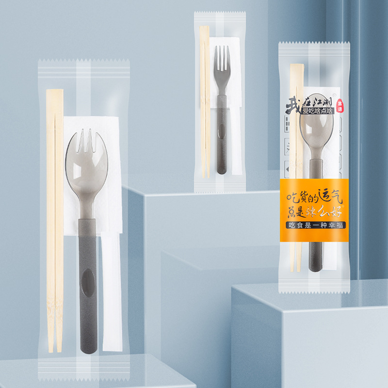 Disposable American Spoon Chopsticks Four-piece Meal Package Take-out Bibimbap Light Food Hard Tuhao Spoon Paper Towel Toothpick