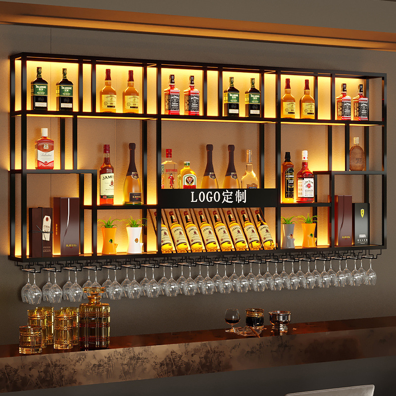 Винный стеллаж с подсветкой, настенный шкаф для вина в ресторане
