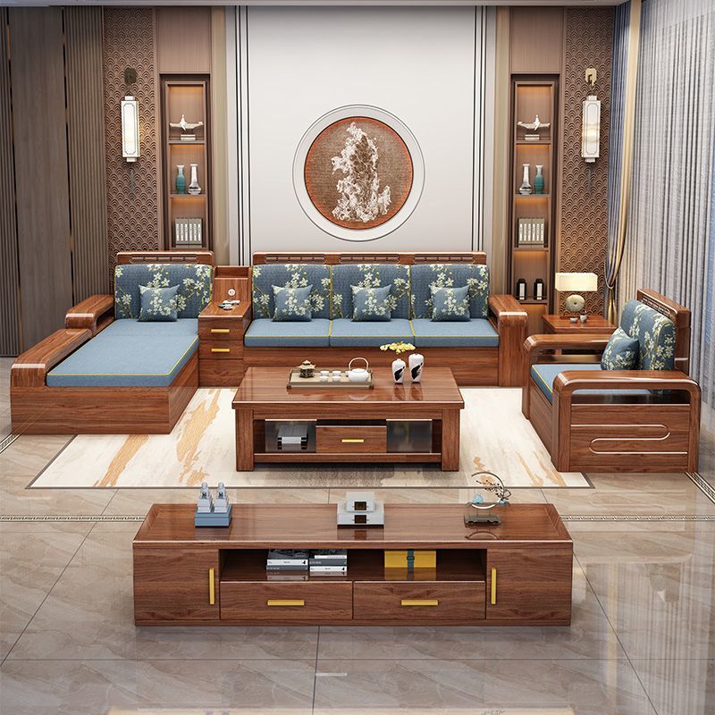 Walnut Solid Wood Sofa Combination New Chinese Style Living Room Storage Simple Modern Small Apartment Wooden Economical Furniture Factory