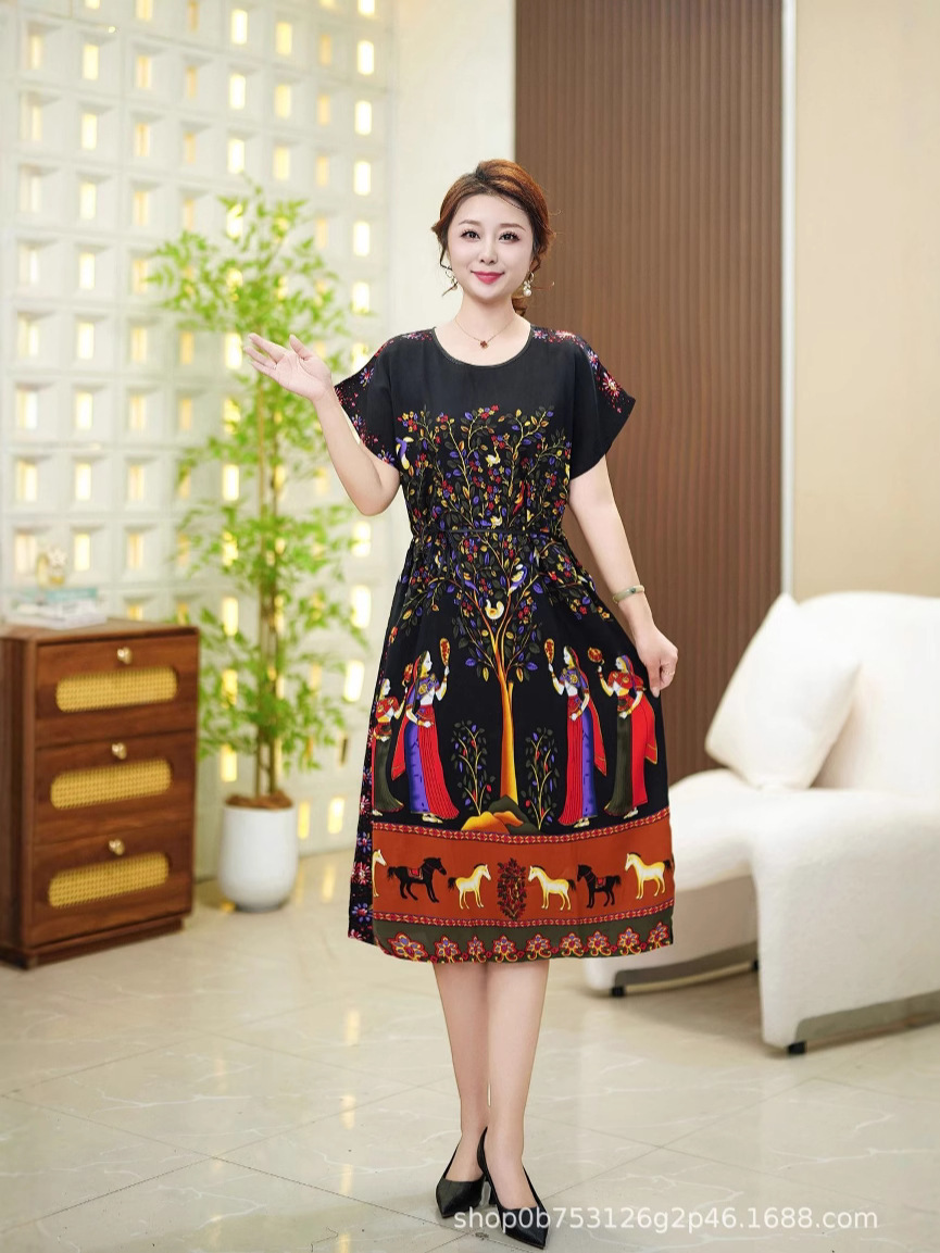 Express Delivery Long New Ethnic Style Nightgown Slimming and Western Style High-End Factory Direct Sale