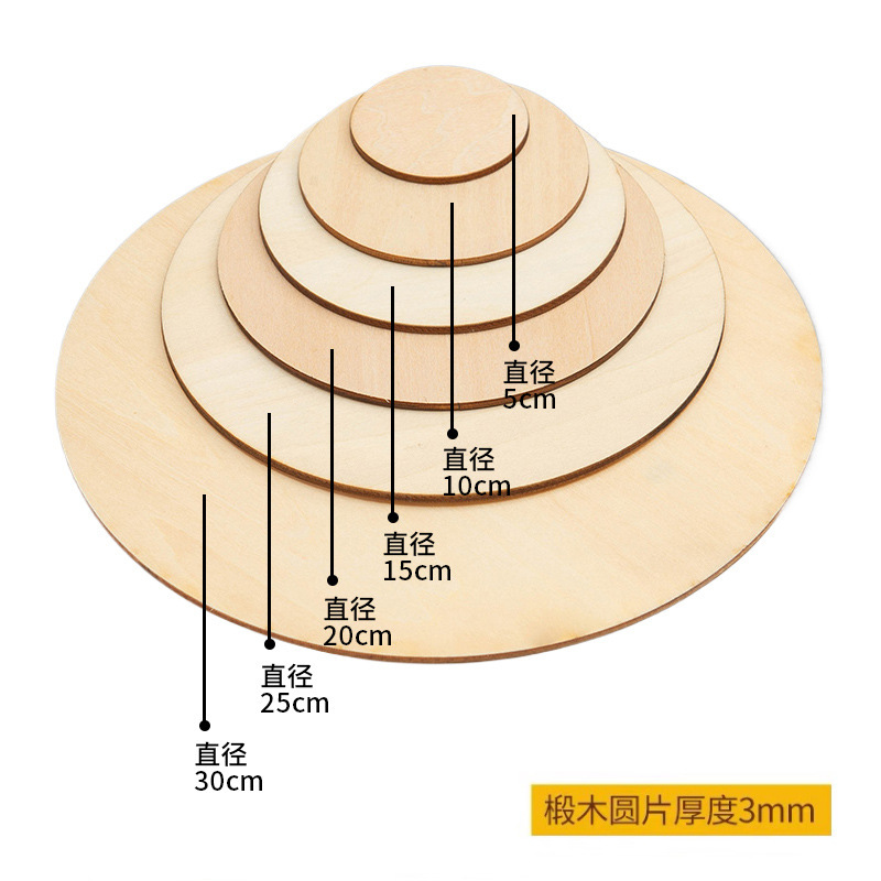 Free Shipping DIY Carving Production Round Wood Chips Square Wood Chips Creative Hand Painting Wooden Board Pyrography Poplar Wood Layer Round Wooden Board