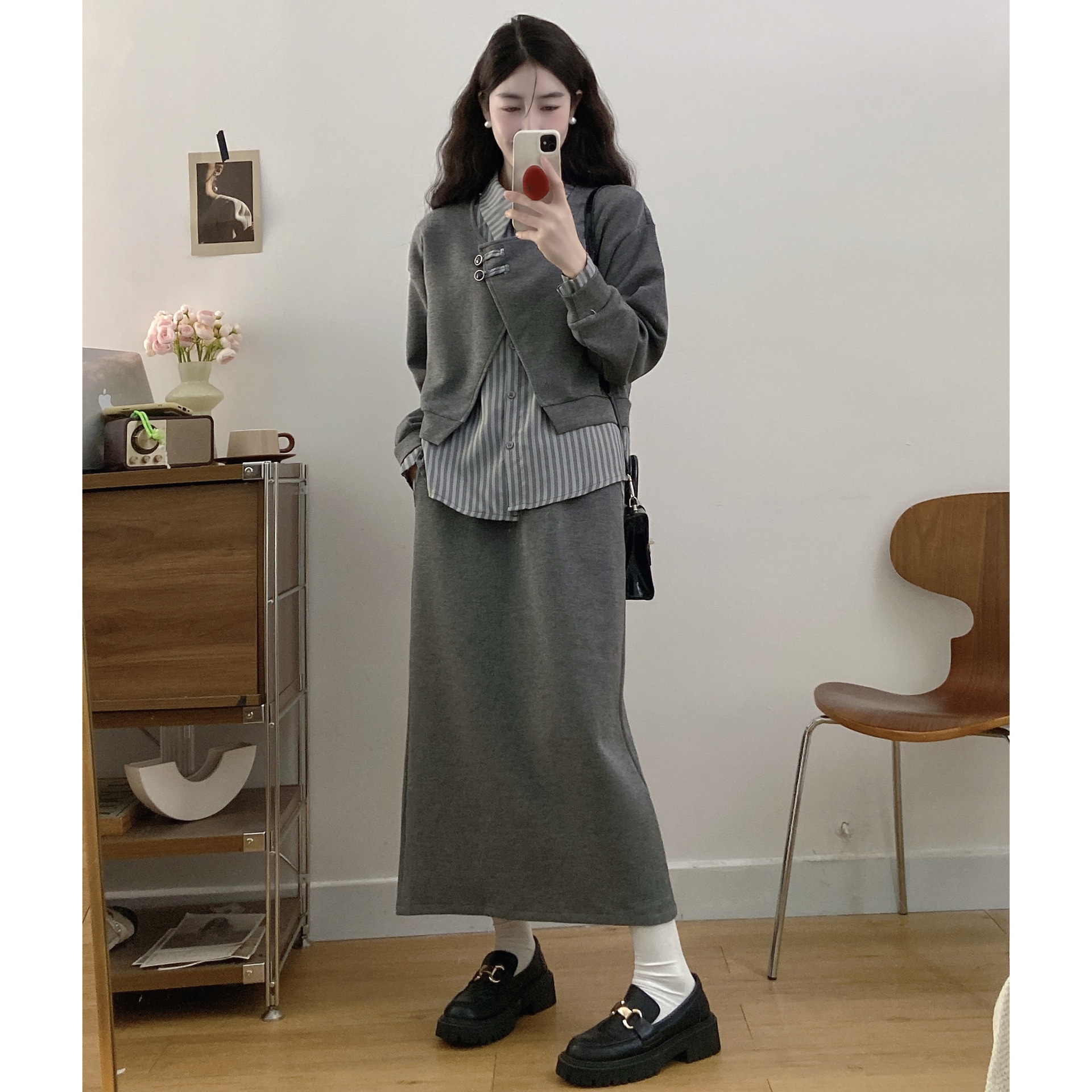 2025 New Large Size Fashionable Design Autumn and Winter Loose Two-Piece Sweatshirt and Skirt Set Casual Suit