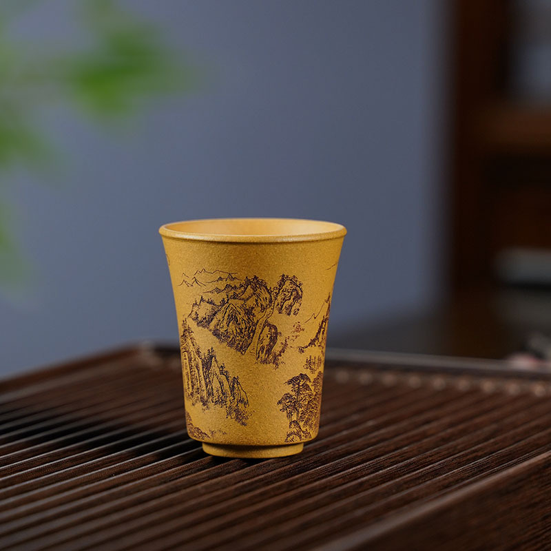 Boutique purple sand cup gold section mud Wuyue exclusive smell cup engraved tea set wholesale a generation of tea cup