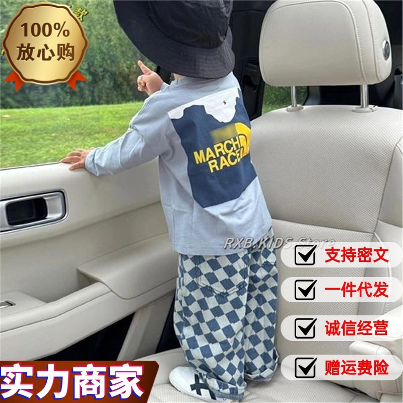 Комплект детской одежды, осень 2025, корейский стиль, модный, толстовка и брюки в клетку, двухпредметный комплект