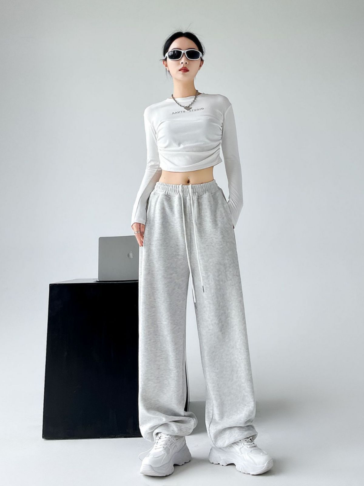 American Sports Pants for Women 2025 New Spring & Fall High-Waist Slim Wide-Leg Pants Casual Straight Pants Leggings Sweatpants