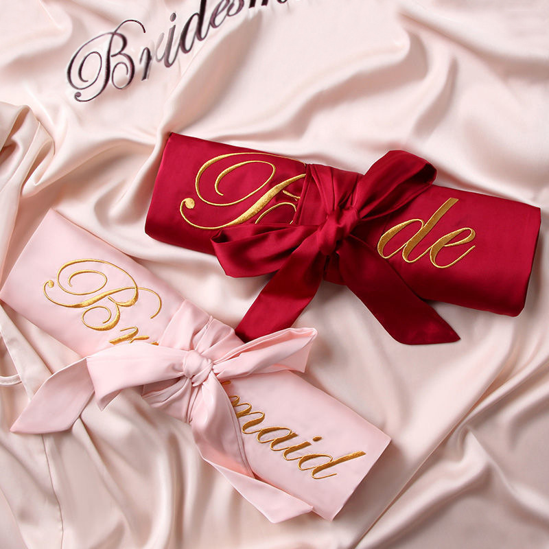 Dressing Gown Wedding Female Wedding Silk Birthday Party Nightgown Red Bride Bridesmaid Group Souvenir Ice Silk Pajamas